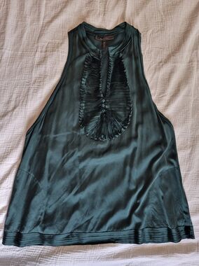 Vintage BCBGMAXAZRIA Silk Ruffle Bib Tank Top, Large, Emerald Green, VGUC